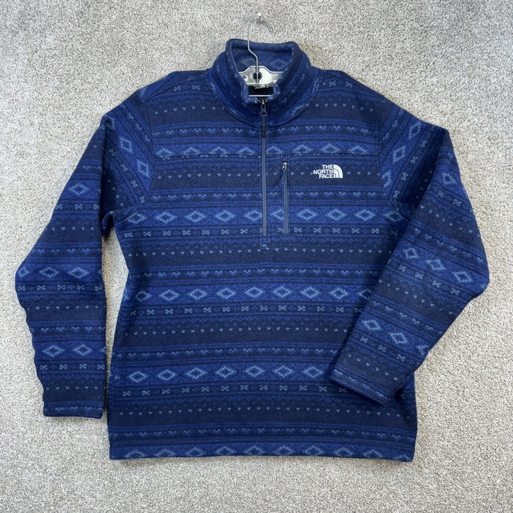 The North Face Fleece‎ Pullover Mens Large Blue Fair Isle Aztec 1/4 Zip Jacket